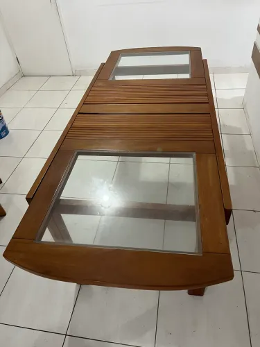 mesa expansível madeira com vidro