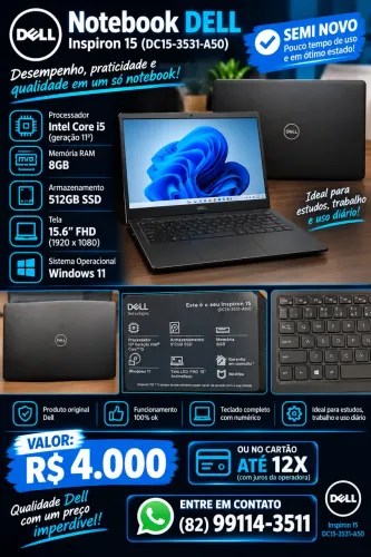 Notebook Dell Inspiron 15 i5 13ª Geração - 8GB RAM + SSD 512GB - Semi Novo