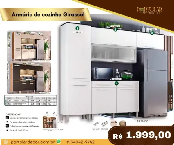 Armário de cozinha Girassol, a pronta entrega