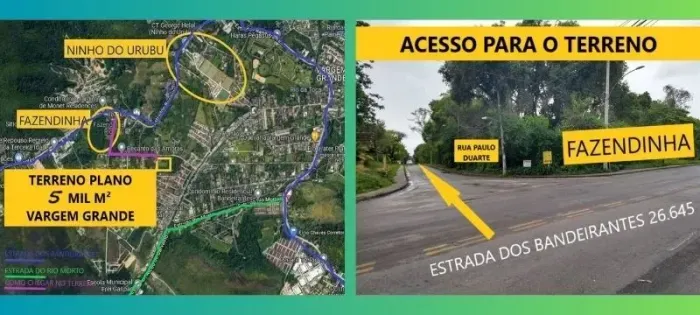 Terreno Plano para venda com 5.000 M2 50x100 perto da Estrada dos Bandeirantes