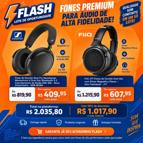 Lote de Oportunidade da Flash - Fones Premium para Áudio de Alta Fidelidade