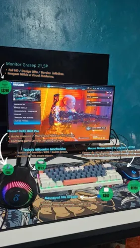 Periféricos gamer : Teclado Mecânico -Mouse Logitech c/fio-  Headset - Mousepad Grande XXL