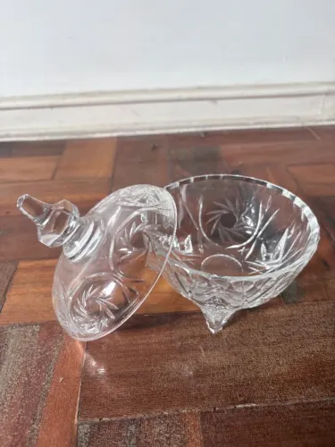 Bomboniere Potiche Cristal Lapidado Antigo com Tampa