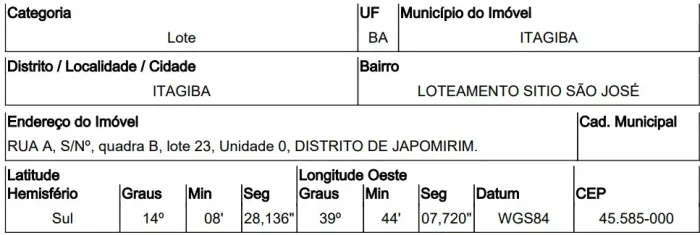 Oferta com diferencial Terreno no Japumirim, Itagiba - BA, Nº 00, 200m² | Venda Direta On