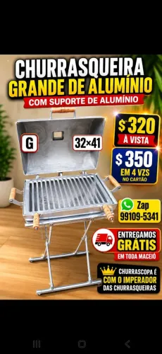 Churrasqueira Grande de Alumínio fundido com suporte de Alumínio