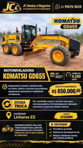Motoniveladora Komatsu GD655 cabinada