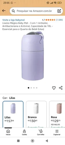 Lixeira antiodor na cor lilas
