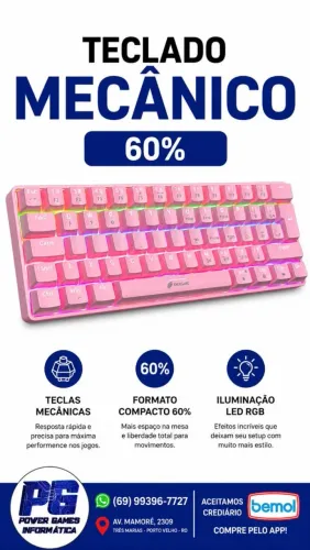 TECLADO MECÂNICO 60% GAMER LED RGB ROSA PINK 