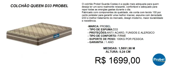 colchao queen d33 probel-entrega gratis