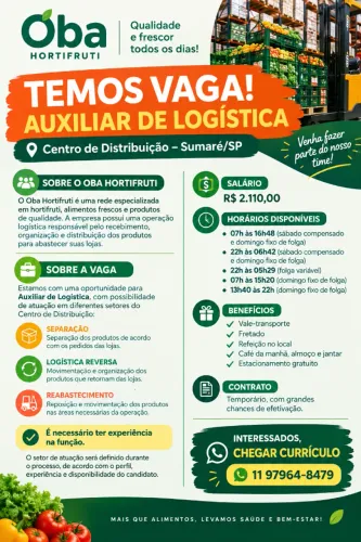 Auxiliar de logística - Campinas e Sumaré