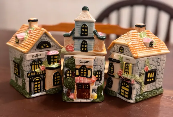 Lindo conjunto raro de cozinha vintage porcelana Alemanha: chá, açúcar e café
