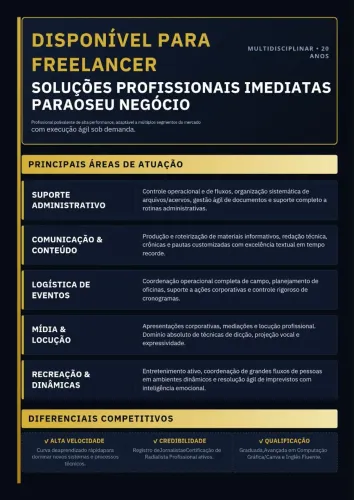 Prestação de Serviços / Disponível para Freelancer e folguista