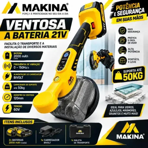 Ventosa Vibratória MAKINA Profissional - Piso e Azulejo 21V | Ajuste de Velocidade