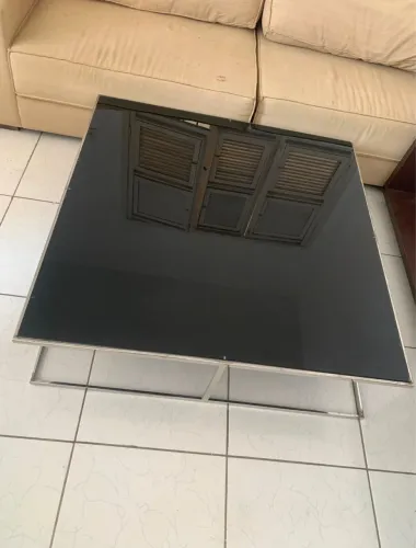 Mesa de aço inox com tampos de vidro espelhado 
