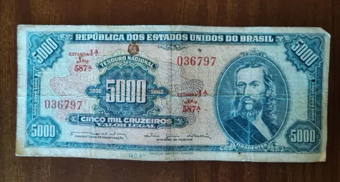 Cédula 5.000 Cruzeiros Tiradentes - 1ª SÉRIE (587A) - Histórica