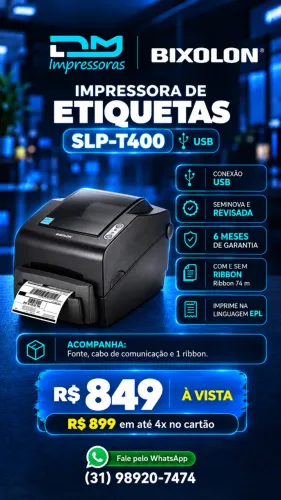 Impressora Térmica de Etiquetas Bixolon SLP-T400 - 06 meses de Garantia - Instalação I