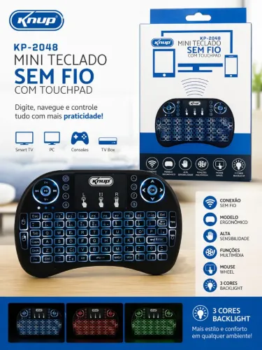 Mini teclado led colorido sem fio