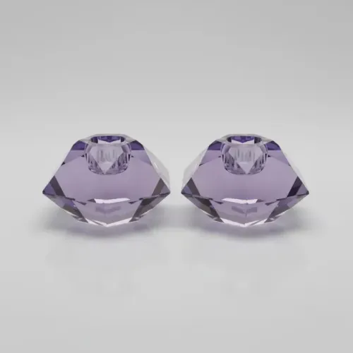 Par Impecável Porta Velas Cristal Tcheco Lilás Lapidado à Mão - Oferta Namorados!