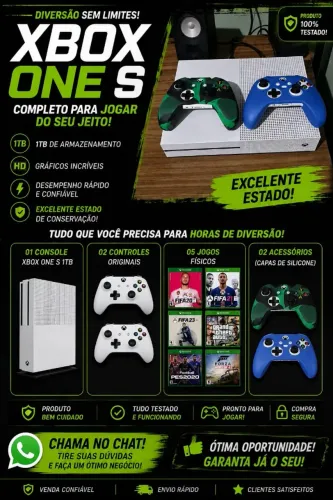 X-Box One S - usado em ótimo estado + Jogos + Controle Original - ótimo preço