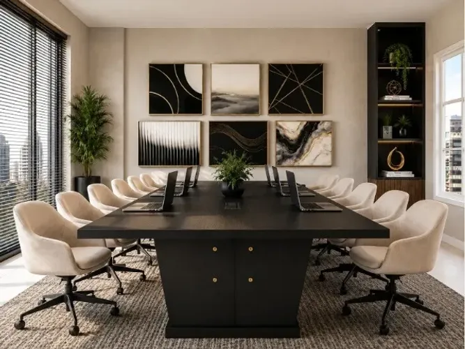 Mesa de Reunião Trapeze Blackout Delluxe 8 Tomadas. L260cm x P130cm x A76cm...8 lugares