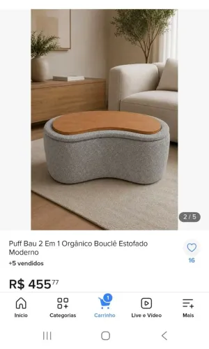 Puff baú 2 em 1 com almofadas