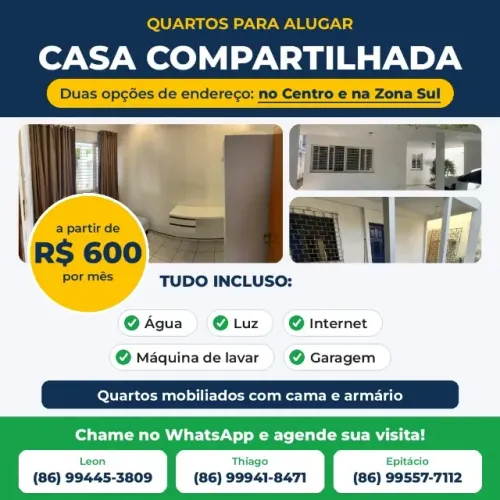 Quartos mobiliados em casa compartilhada - Centro e Zona Sul - a partir de R$ 600