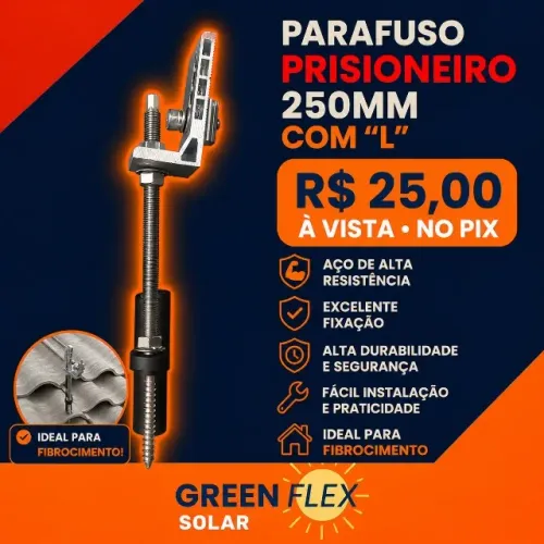 Parafuso Prisioneiro 250mm com "L" para Fixação em Telhas de Fibrocimento.