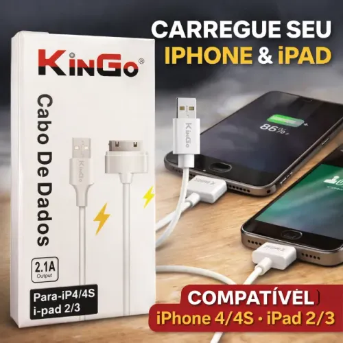 Cabo de Dados Kingo para iPhone 4 4S iPad 2 e 3 Branco USB Carregamento pode retirar no lo