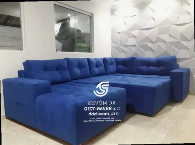 Sofá de canto Grande 3,10m com Chaise e Puff veludo macio D33 Premium