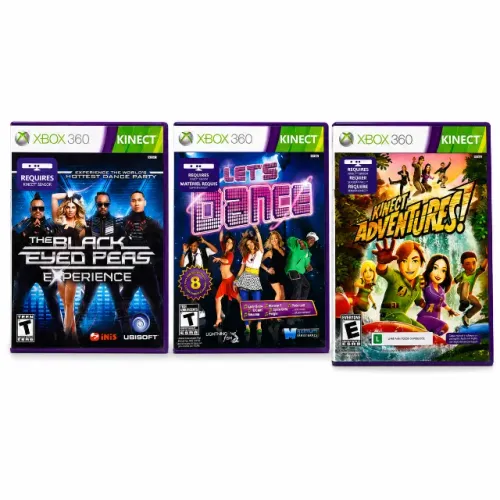 3 Jogos Originais Xbox 360 Kinect - Black Eyed Peas + Let's Dance + Kinect Adventures
