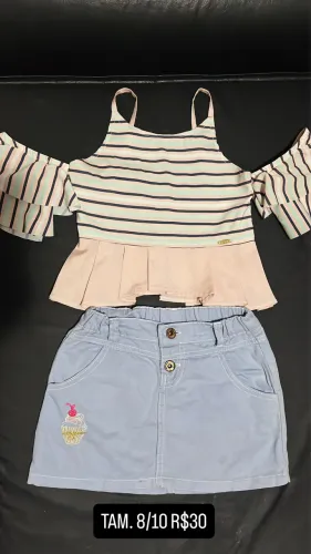 Lote 2 blusas, short e saia TAM. 8/10
