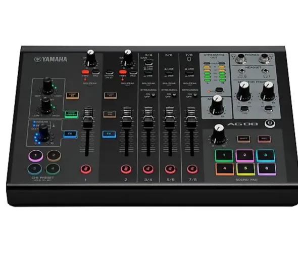 Yamaha AG08 Preta - Mesa de Áudio para Streaming e Podcast