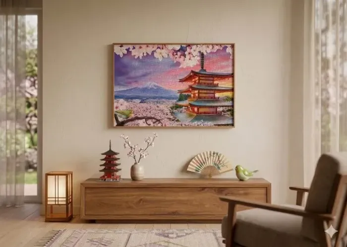 Lindo Quadro Decorativo - Quebra-Cabeça MONTADO E EMOLDURADO Monte Fuji (Grow)