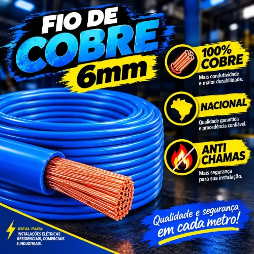 Fio de cobre flexível 6mm 100% cobre anti chamas nacional