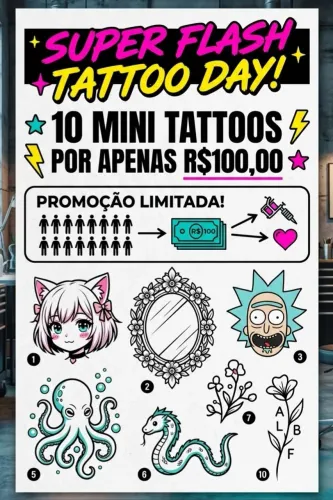 Flash tattoo, 10 mini tattoos por R$100,00