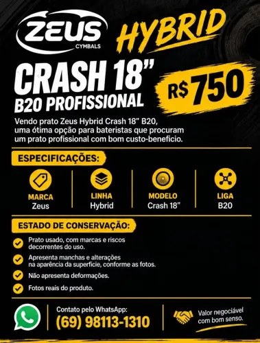 Prato Zeus Hybrid Crash 18? B20 Profissional - Usado