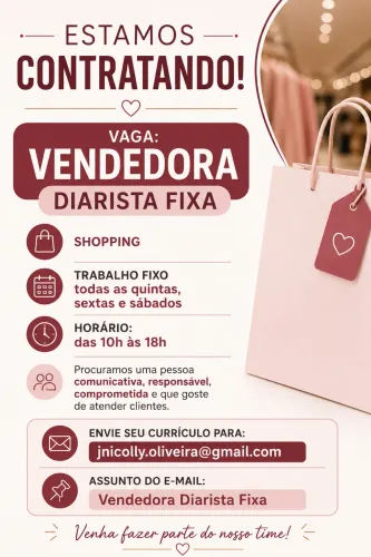 Vendedora diarista fixa 