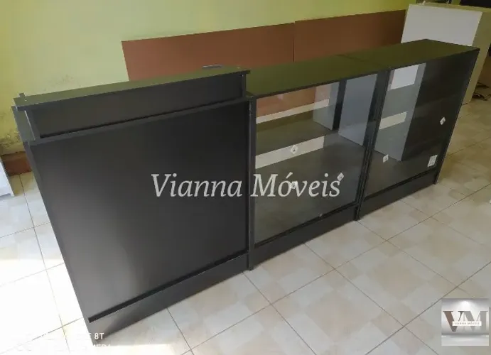 Balcão Caixa + 2 Balcões Vitrine Preto - Novo - Direto da Fábrica