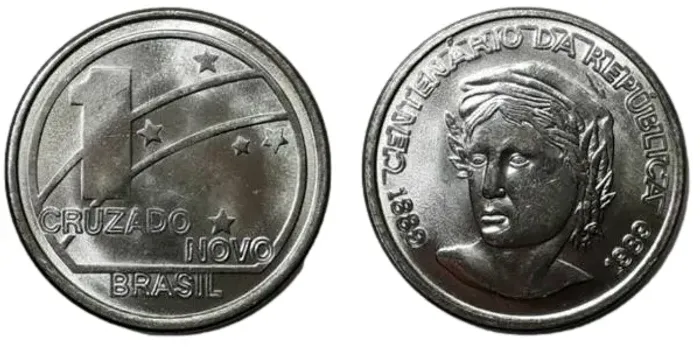 3 Moedas de 1 Cruzado Novo - ano 1989 