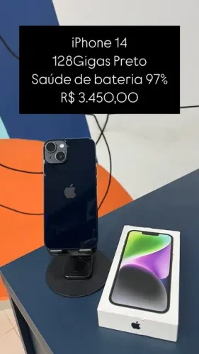 IPhone 14 Preto 128Gigas Saude de Bateria 97% R$ 3.450,00 Semi Novo | Loja Fisica |