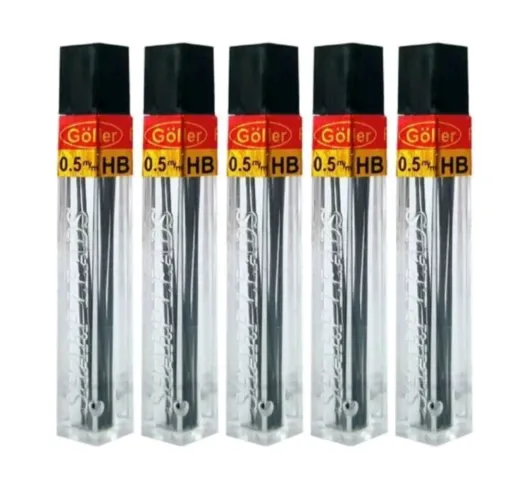 Kit 5 tubos de grafite para Lapiseira 0,5 HB Goller tubo com 12 grafites cada 
