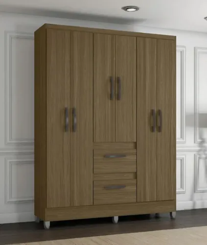 Guarda-Roupa 6 Portas e Gavetas Castanho Montagem e Entrega grátis