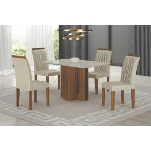 Mesa Sofia 120x80 Vidro Off C/ 4 Cad - Freijo/palha