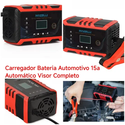 Carregador de Bateria Automotivo 15a Automático Visor Completo