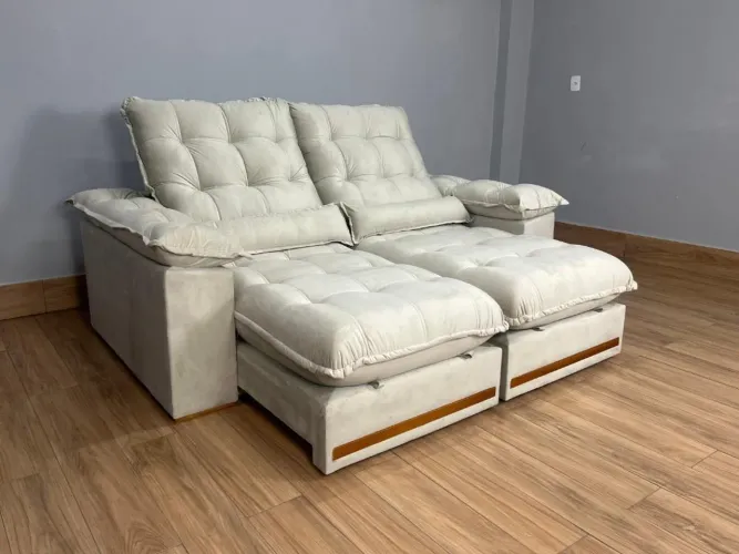 Sofá Retrátil e Reclinável Istambul 2.30m - Bege Veludo l87