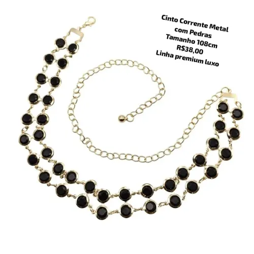 Cinto Corrente Metal com Pedras - Luxo