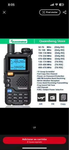 Rádio HT Quansheng UV-K5 Plus multi bandas Banda