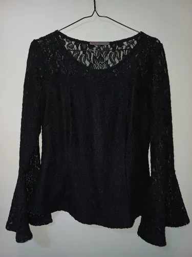 Blusa de renda Philip Mônica preta semi-nova, tam.M.