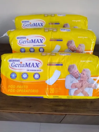 60 unidades (03 pcts) Absorvente GeriaMAX Pós-Parto/Pós-Operatório - Kit com 3 embalagens.