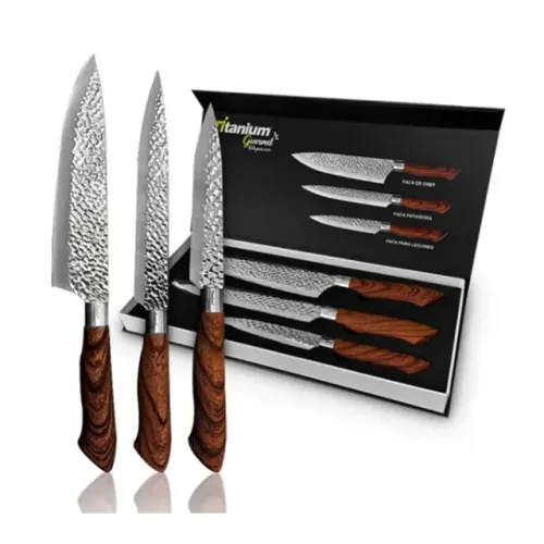 KIT FACAS PREMIUM 3 PEÇAS MADEIRA 